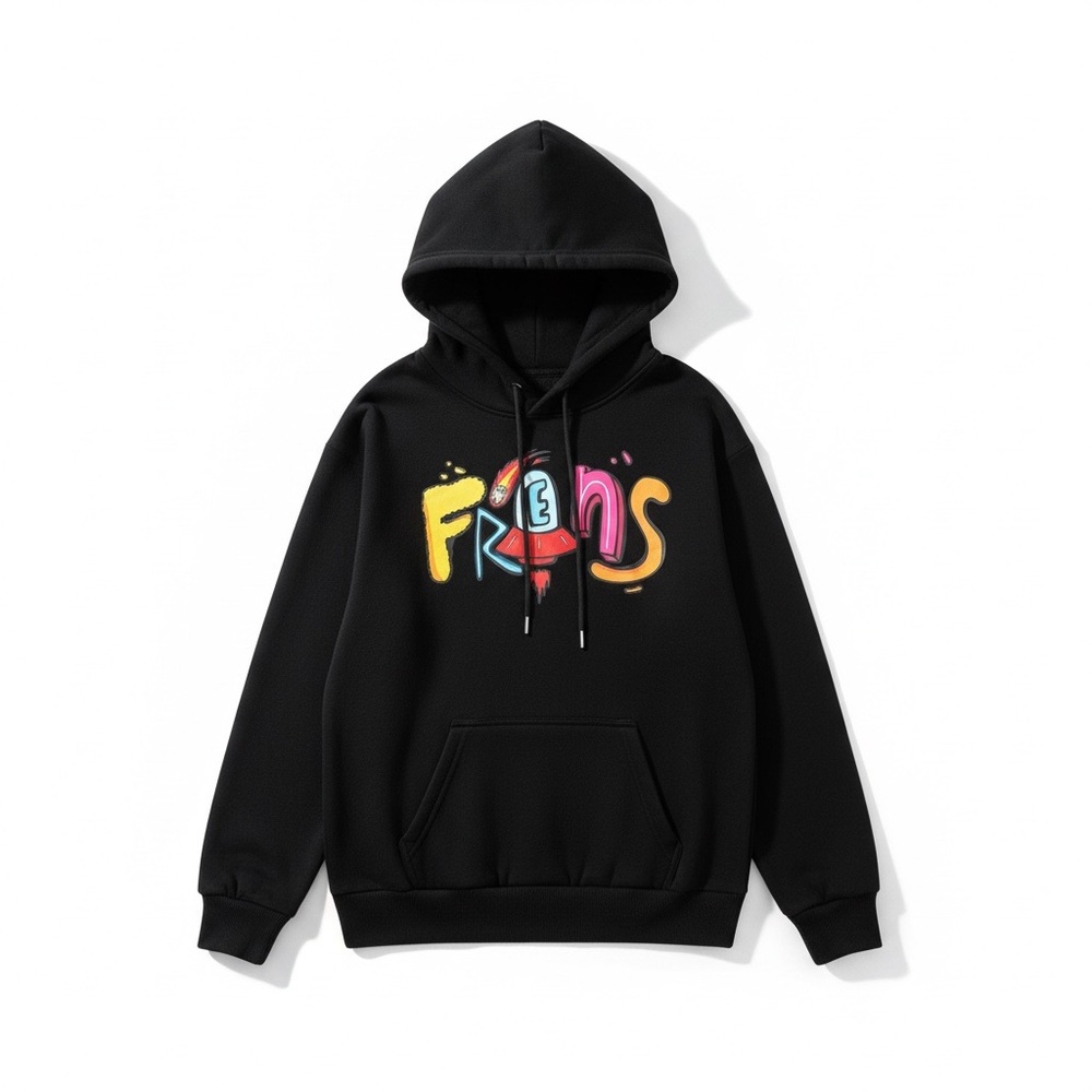 Alien‎ Frens Sweatshirt Medium Black Hoodie Graphic Pullover Cotton Unisex AM